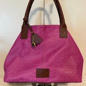 Pink Embossed Leather Tote Bag
